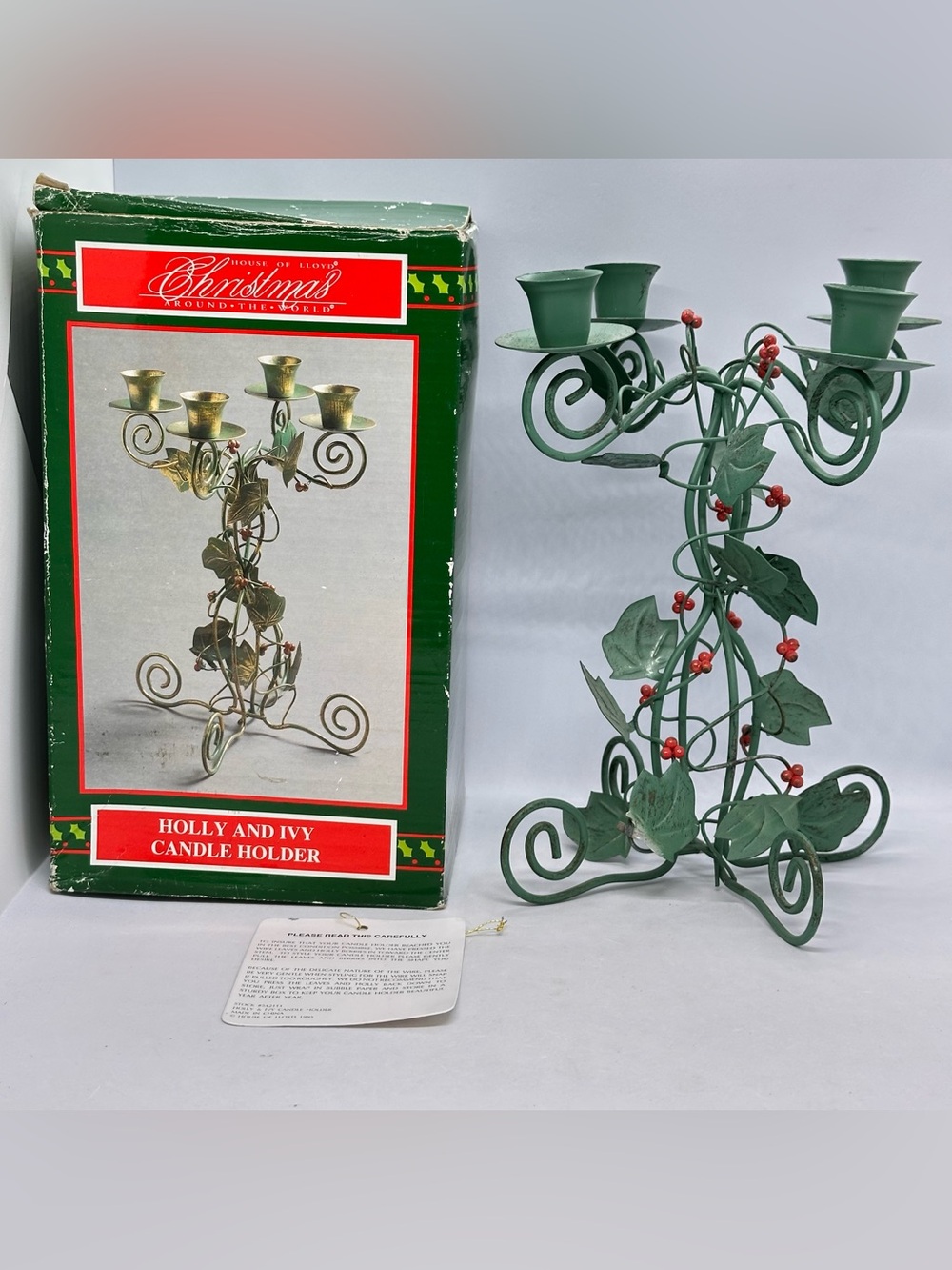 House of Lloyd Christmas Around the World Holly & Ivy Candle Holder Original Box